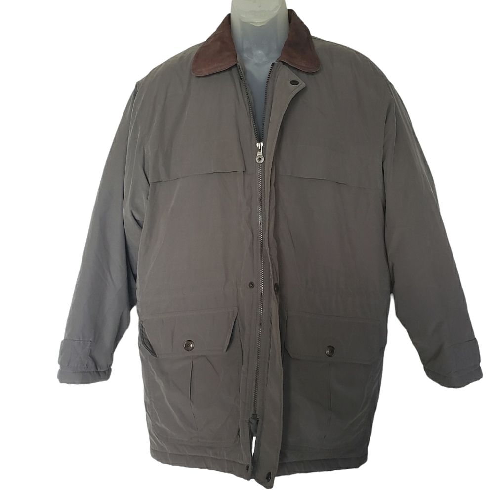 Members Only Microfiber Jacket Coat Men Size S Olive Green Pocket Leather Collar